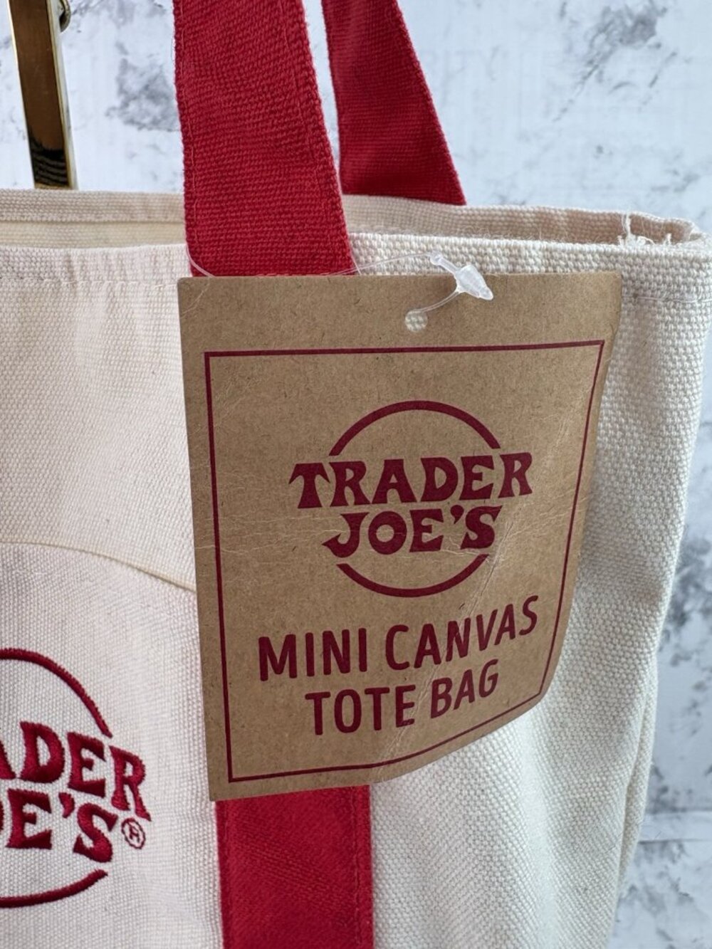 *New Trader Joe's Mini Canvas Tote Red Bag Re-usable Grocery Store Advertising - Picture 5 of 5